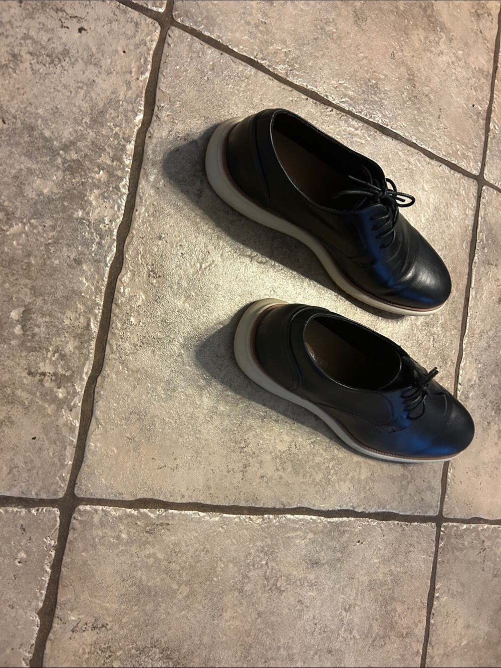 Men's Black Leather Derby Shoes with White Sole - Picture 2 of 7